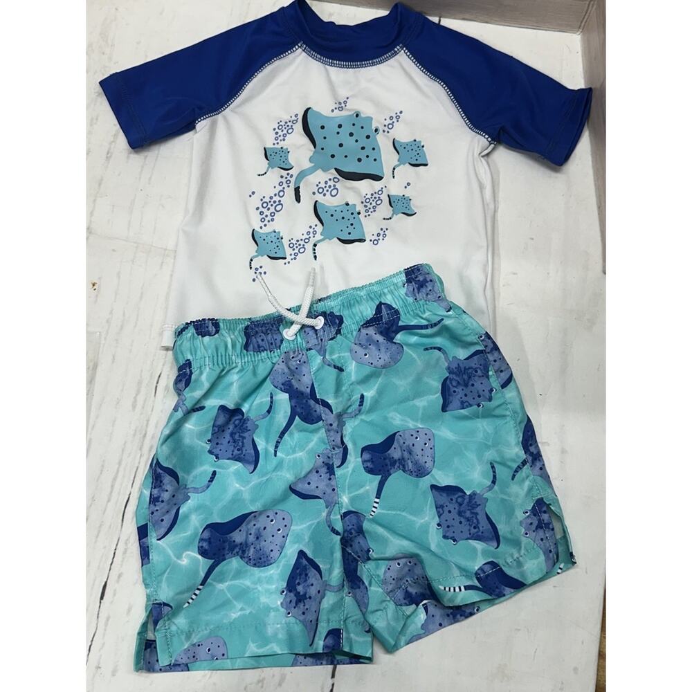 Babys Sport Swim Set Shorts/T-shirt Size 18-24 Months Stingray